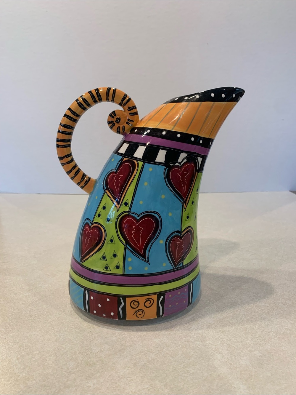 Prospero Designworks Ceramic Pitcher Fun Design Blue Purple Orange Black Green